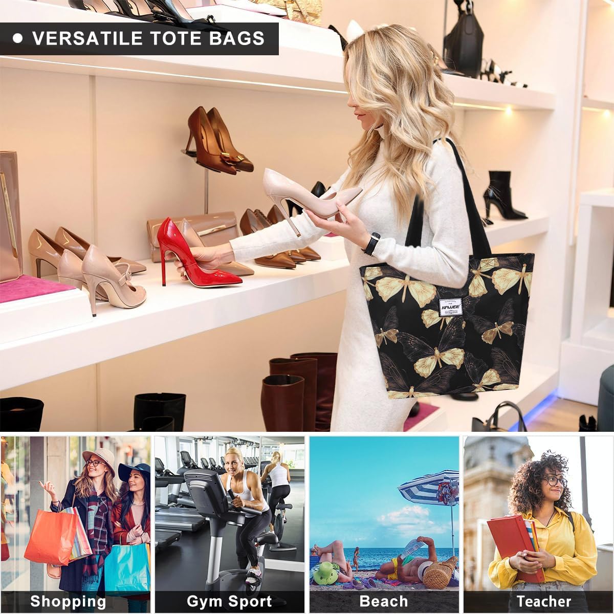 Tote Bag with Zipper for Women Inside Mesh Pocket Heavy Duty Casual Anti-water Cloth Travel Shoulder Handbag - Image 6