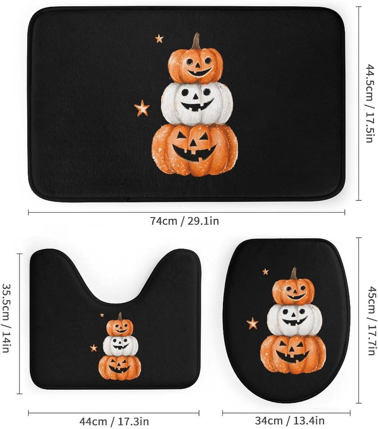 Halloween Cute Pumpkins Modern Bathroom Sets with Shower Curtain and Rugs Decor 4 Pcs with 12 Hooks