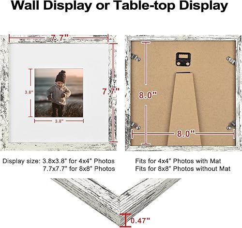 Vista 20 de KINLINK Juego de 4 portarretratos de 12 x 12 pulgadas, cuadrados de madera mate de 8 x 8 pulgadas con plexiglás para 8 x 8 pulgadas con paspartú