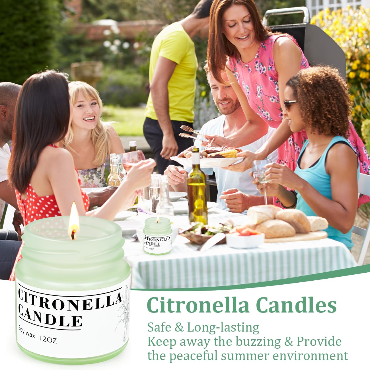 Candele alla citronella per esterni, cera di soia naturale, 6 pezzi, 200 ore