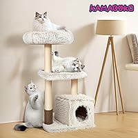Vista 7 de KAMABOKO - Árbol alto para gatos de 41 pulgadas - Árboles de gato de madera con torre, condominio para gatos, hamaca y percha superior, árbol