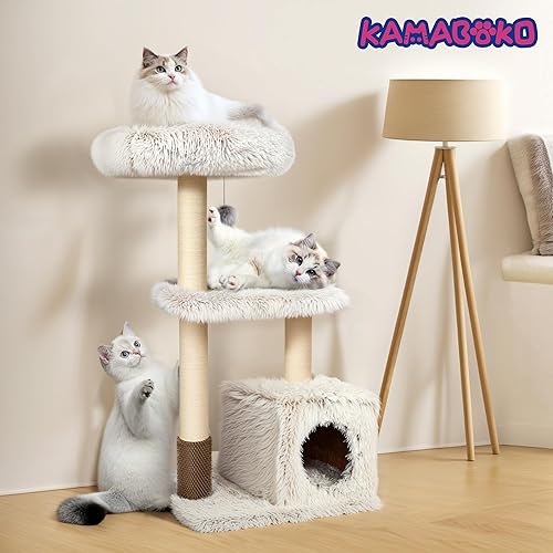 Miniatura 7 de KAMABOKO - Árbol alto para gatos de 41 pulgadas - Árboles de gato de madera con torre, condominio para gatos, hamaca y percha superior, árbol