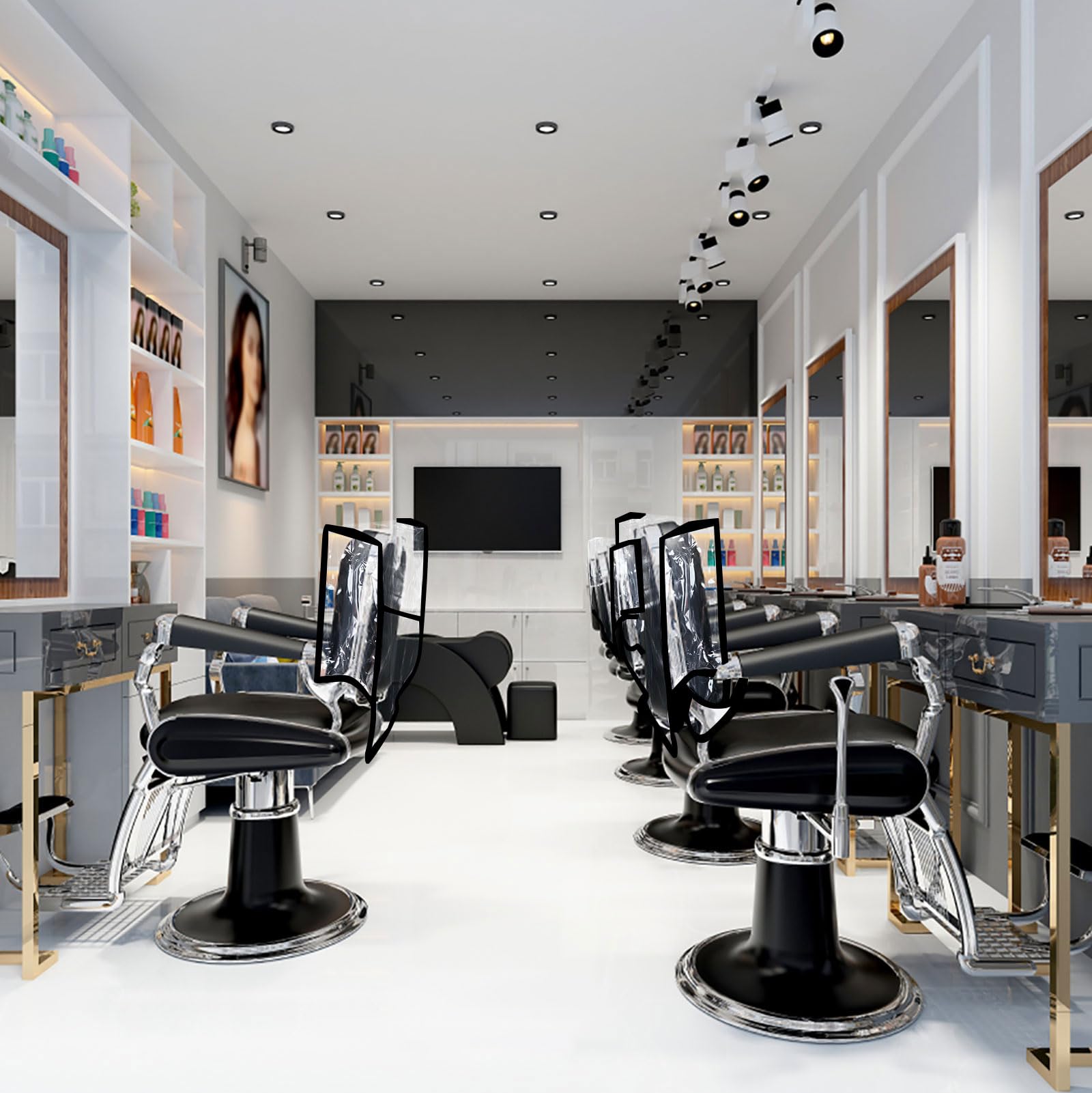 5 fundas para respaldo de silla de salón de gran tamaño de 20.1 x 15.7 x 4.7 pulgadas, plástico transparente con borde negro, evita daños a las sillas de spa, se adapta a sillas de peluquería 5