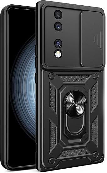 Compatible with Huawei Y9s 4G Case,Slide Lens Shockproof Case Compatible with Honor 9X Pro 4G Case Ring Kickstand 2 in 1 Phone Case Cover Black