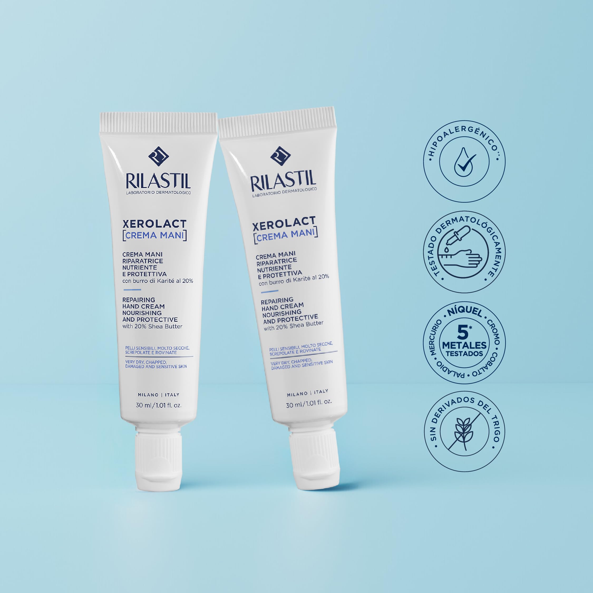 Rilastil Xerolact Crema Mani Riparatrice, Trattamento Restitutivo, Nutriente e Protettiva con Burro di Karité per Pelli Sensibili, Molto Secche, Confezione da 100ml