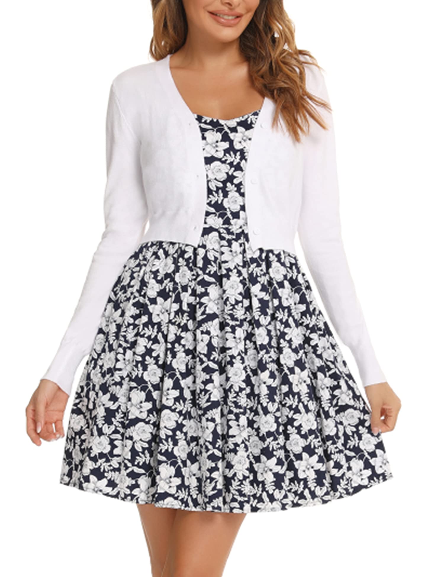 Boléro Femme Cardigan Court Gilet Veste Tricot Bouton Manches Longues pour Robe T Shirt Bretelle Chic Elégante Soirée Fête Décontracté