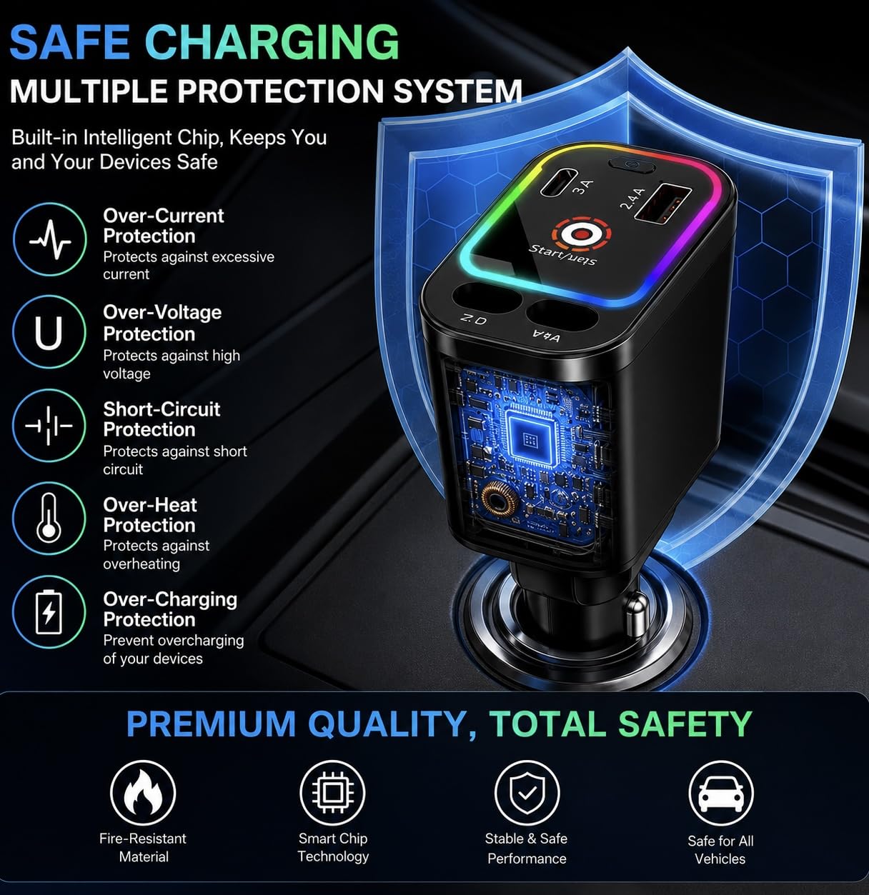 120W Retractable Fast Car Charger with DRL and Starlight (2026 Latest Version) | 4-in-1 Dual Retractable Cables with USB & Type-C Ports | Adjustable 180° Direction — Amazon image 4