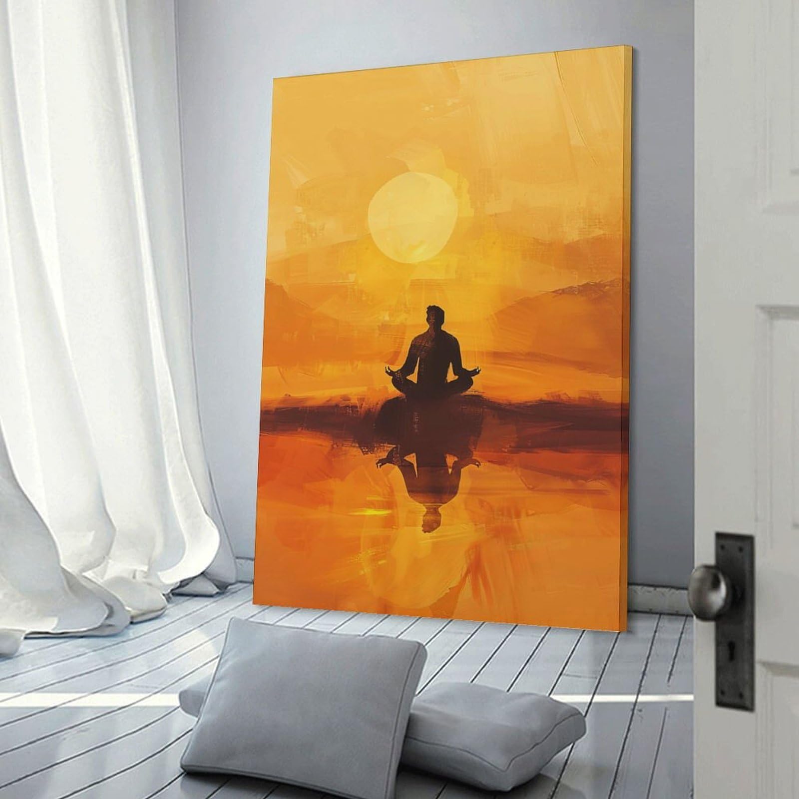 Junmoney Frame-Style-23 Canvas Art Print Silhouette Meditation, 20X30inch(50X75cm), For Office, Study Or Home Workspace, Wall Art That Adds Style To Work Areas