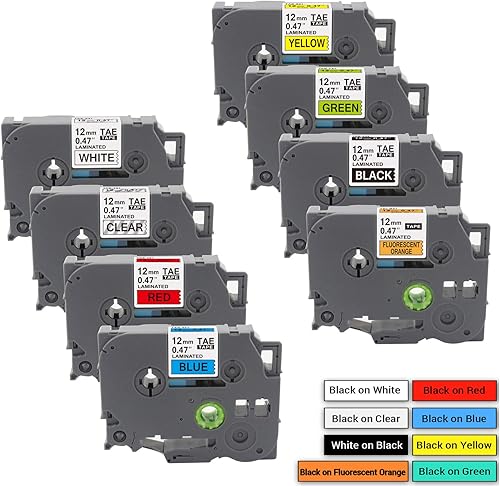 Cinta de etiquetas de repuesto compatible para Brother P Touch TZe 0.472 in 0.47 pulgadas (negro sobre