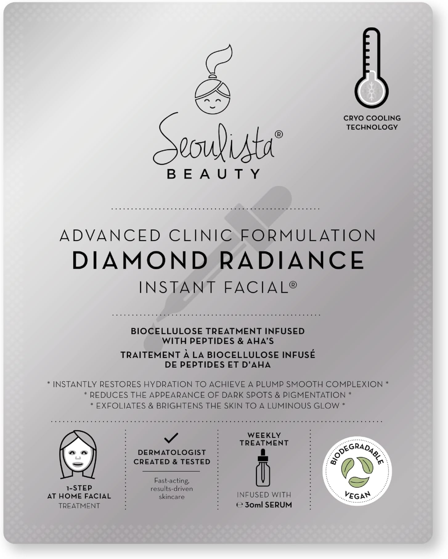 Advanced Clinic Formulation Diamond Radiance Instant Facial – Anti-Ageing Treatment With Peptides, Vitamin C, Niacinamide - Dermatologist Created Korean Skin Care - Award Winning