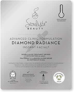Seoulista Beauty Advanced Clinic Formulation Diamond Radiance Instant Facial   Anti-Ageing Treatment With Peptides, Vitamin C, Niacinamide - Dermatologist Created Korean Skin Care - Award Winning