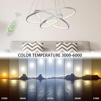 LightInTheBox Modern LED Chandelier 3 Ring Chandelier Dimmble with Remote Control Circular Dining Ceiling Pendant Light for Dinning Room Living Room (White; Light Source: Stepless Dimming)