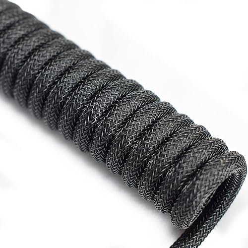 Miniatura 2 de ZDawnn Cables de teclado trenzados de 4.9ft en espiral tipo C a USB A con conector de aviador desmontable, para tecladotableta de juegos (negro)