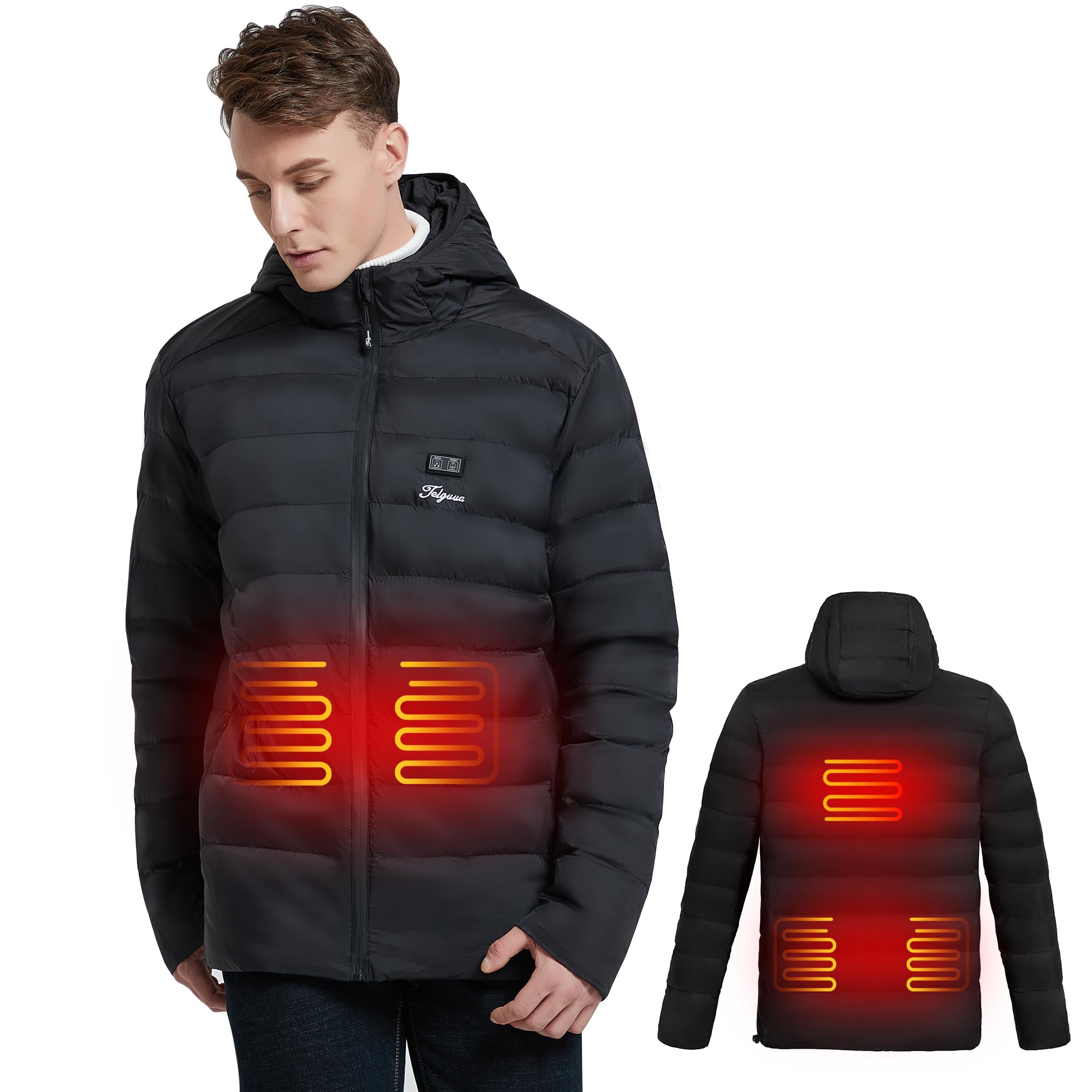 Telguua Giacche riscaldabili da uomo invernali giacca riscaldata elettrica carica cappotto riscaldante caldo ricaricabile e batteria da 14400 mAh per sci, moto, escursionismo
