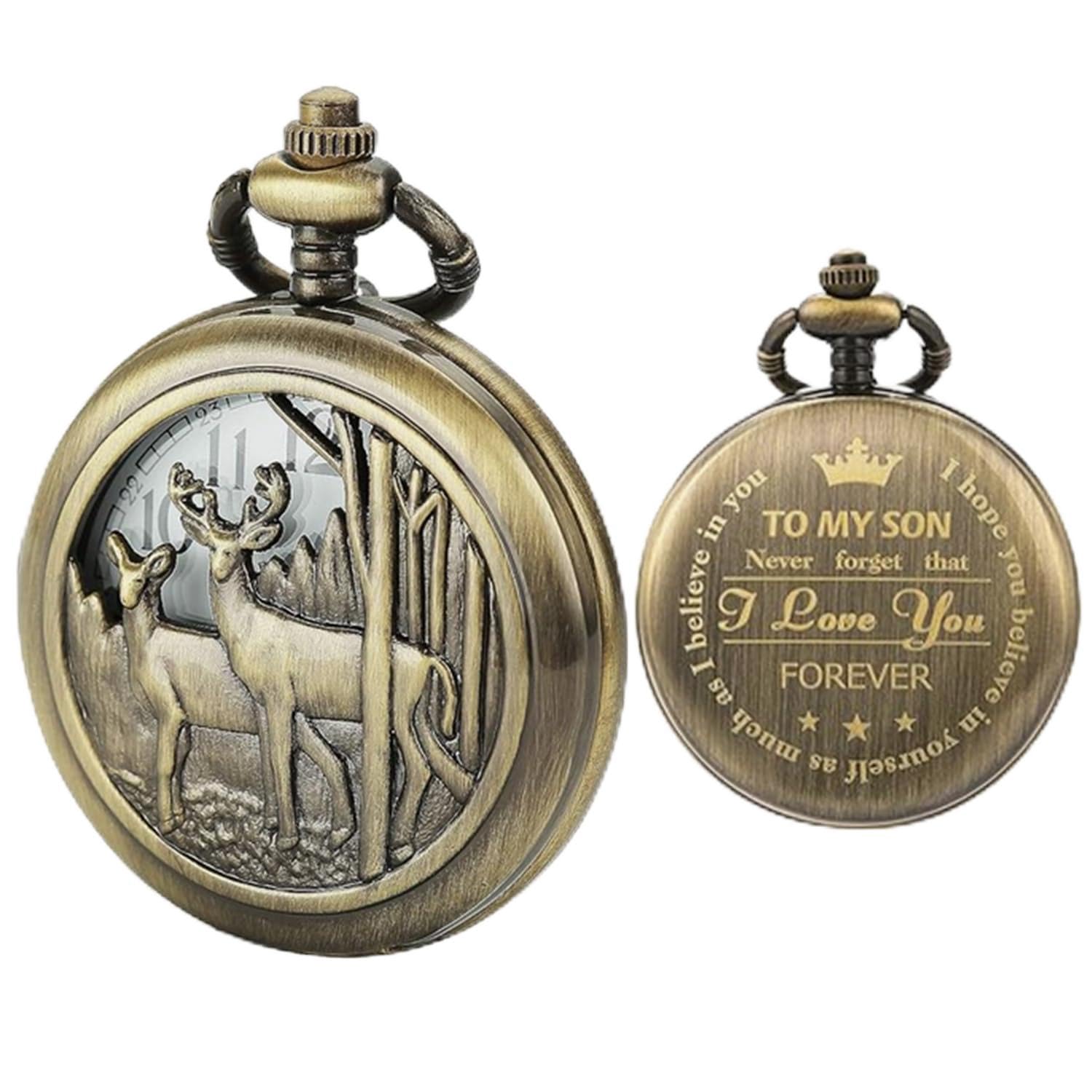 SIBOSUN Personalized Pocket Watch Engraved Back Case Gift Birthday Men to My Son Deer Reindeer Quartz (B07PDZ5JKF) Amazon Price History, Amazon Price Tracker