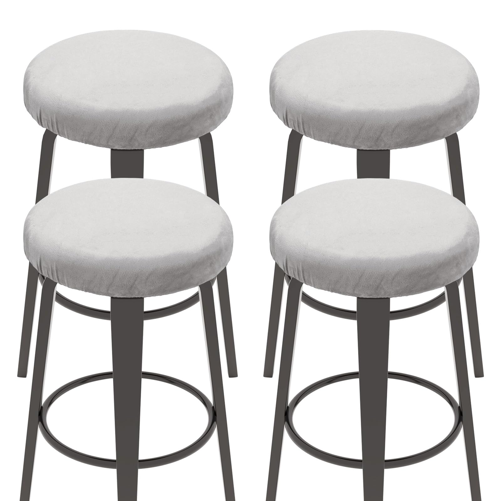 Housses élastiques lavables pour tabouret rond de cuisine en velours gris