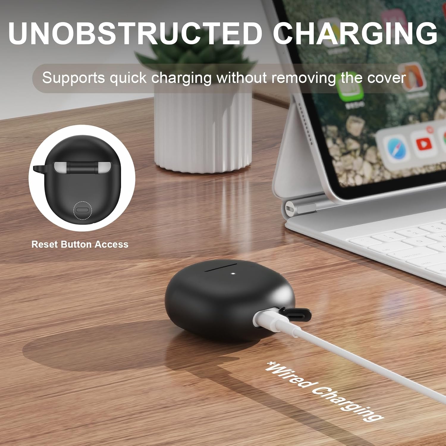 Compatible with Google Pixel Buds 2a Case Cover, Soft Silicone Shockproof Protective Skin Case for Google Pixel Buds 2a 2025 with Cleaner Kit & Carabiner (Black) - Image 4