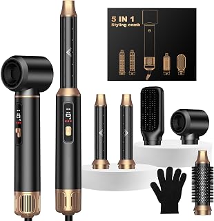 UKLISS Spazzola Asciugacapelli 5 in 1, Hair Styler Set con Fono Capelli Professionale, Spazzola per Capelli Ricci, Piastra Frisè per Capelli, Spazzola Rotonda, Spazzola ad Aria Calda per Donne - Nero