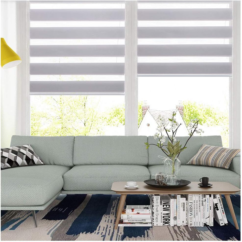SMONTER Easy Fix Zebra Roller Blind,Day and Night Blinds Curtains with Install Accessories (50CMx150CM, GREY)