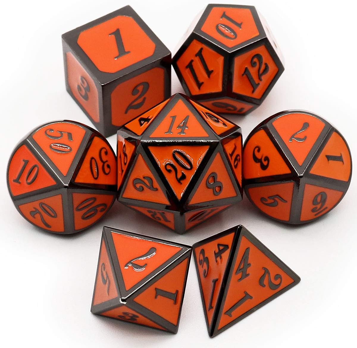 Haxtec Black Orange Metal DND Dice Set W/ Gift Leather Dice Bag Dungeons and Dragons Pathfinder RPG Halloween Dice-Evil Pumpkin