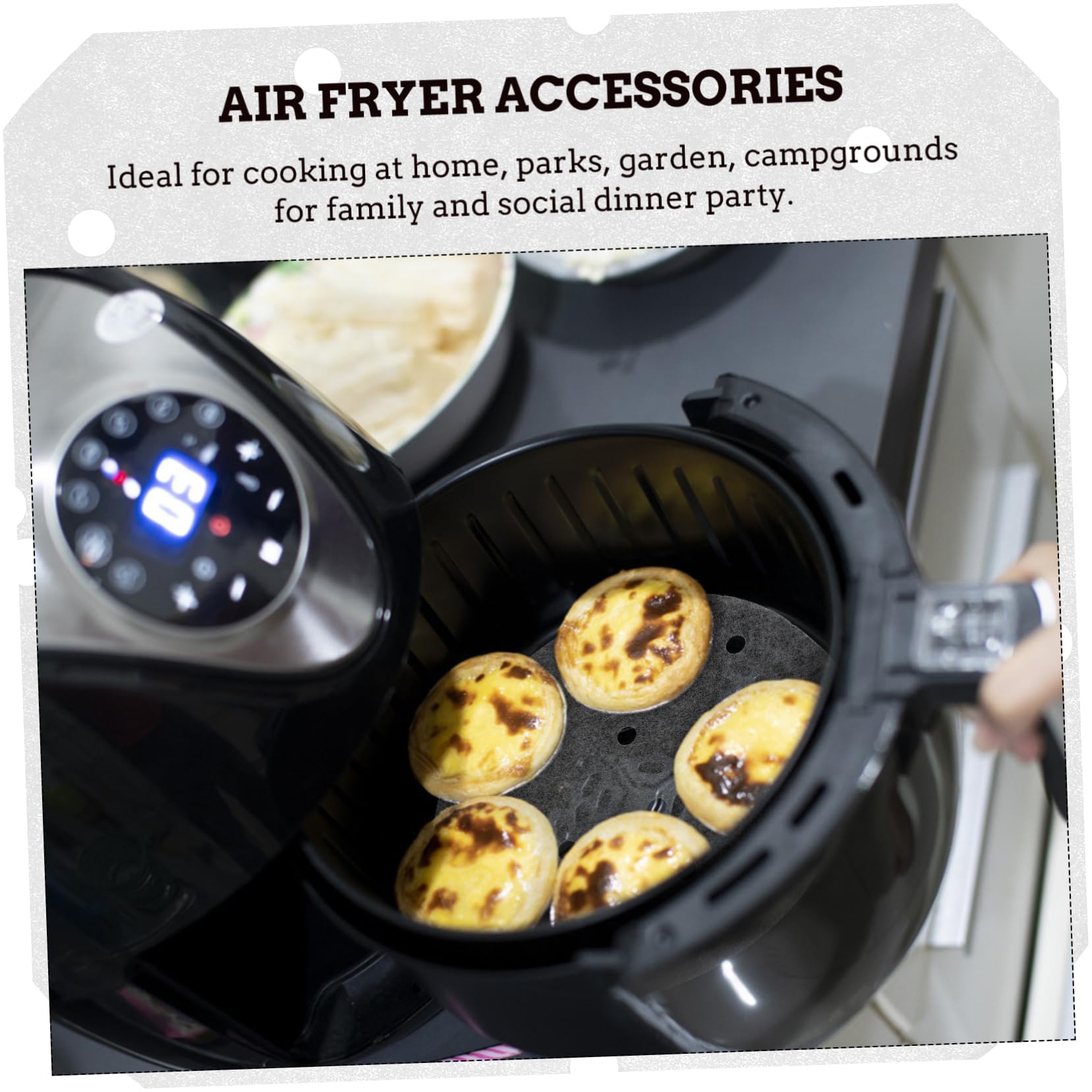 GRIRIW Steaming Basket Liners 200pcs Perforated Baking Paper Wood Pulp for Air Fryer Chicken Wings Burgers Ribs