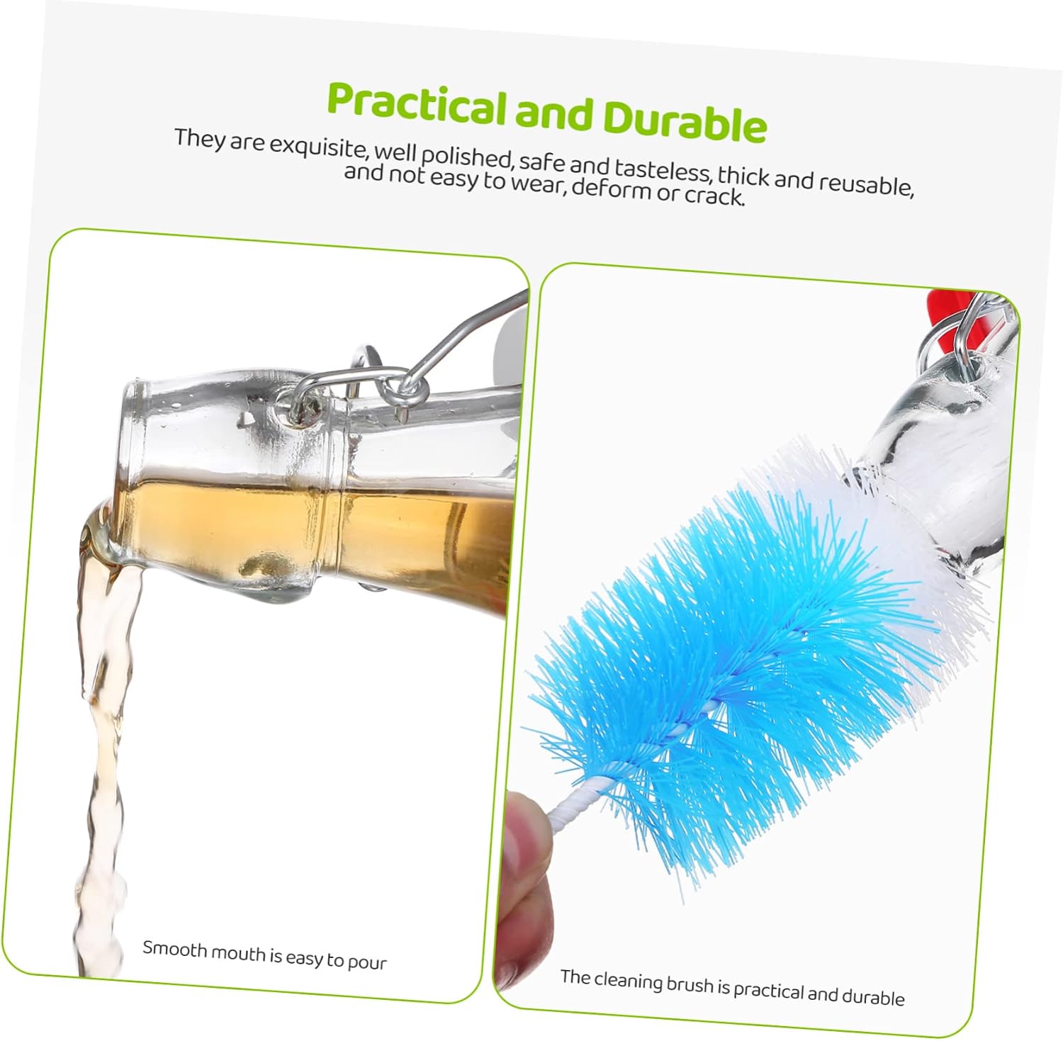 Cabilock 6 Pack Swing Top Glass Bottles with Anti-Leak Lids Sealed Containers for Beverages Includes Bottle Cleaning Brush for Home Brewing and Storage