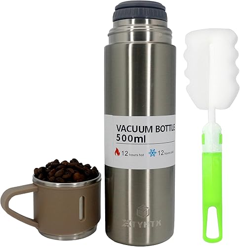 Botella de café aislada de acero inoxidable, botella de bebida aislada al vacío con asa, a prueba de fugas para café, té, agua, caliente o fría, 17