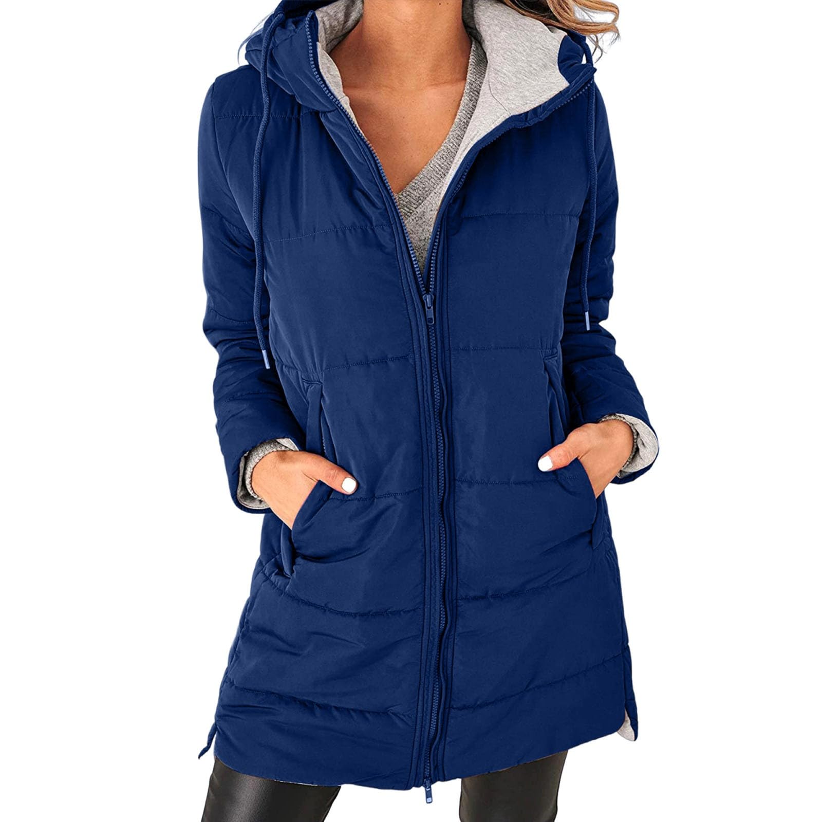 Cappotto trapuntato da donna invernale lungo – Piumino caldo trapuntato con cappuccio cappotto invernale antivento per esterni caldo parka invernale ispessire cappotto tampone a maniche lunghe piumino