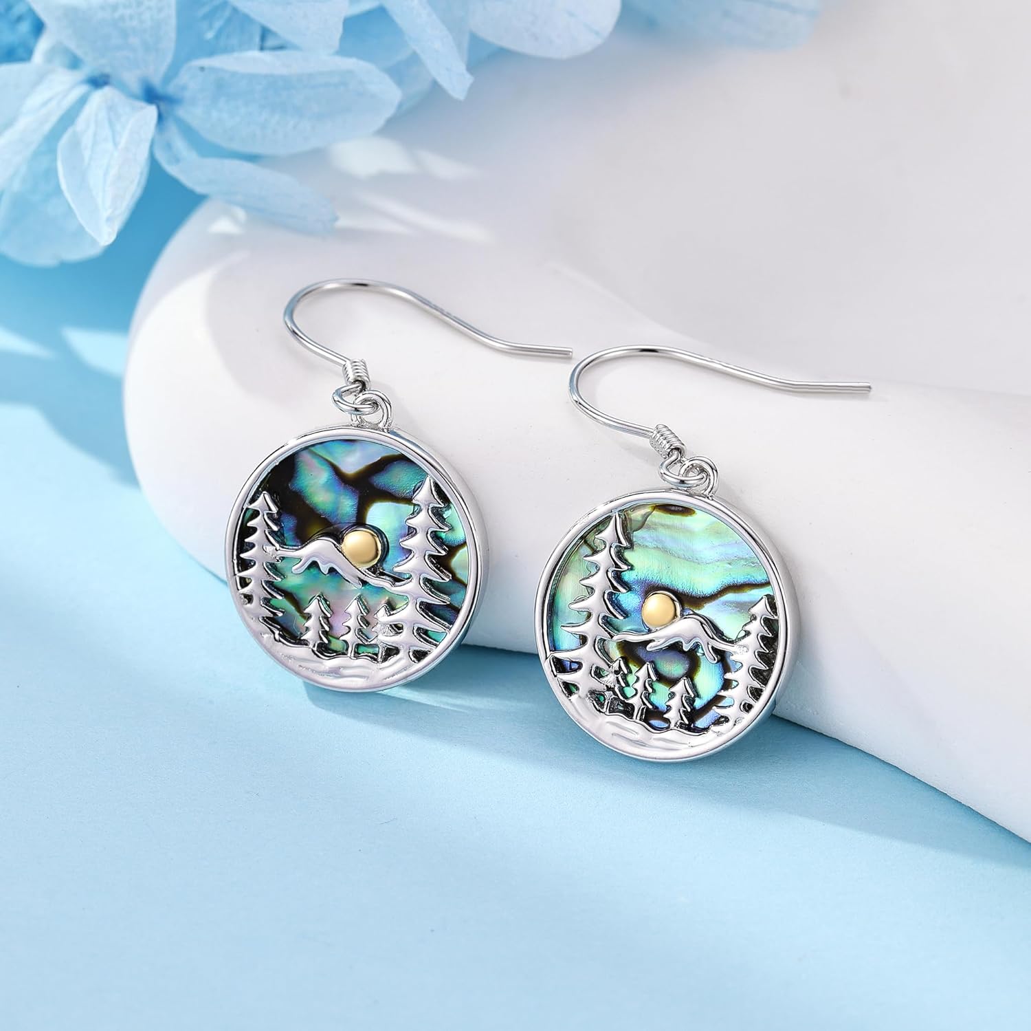 Mountain Dangle Earrings Stelring Silver Abalone Shell Nature Mountain Earrings Jewelry Gift for Outdoors Women - Image 3