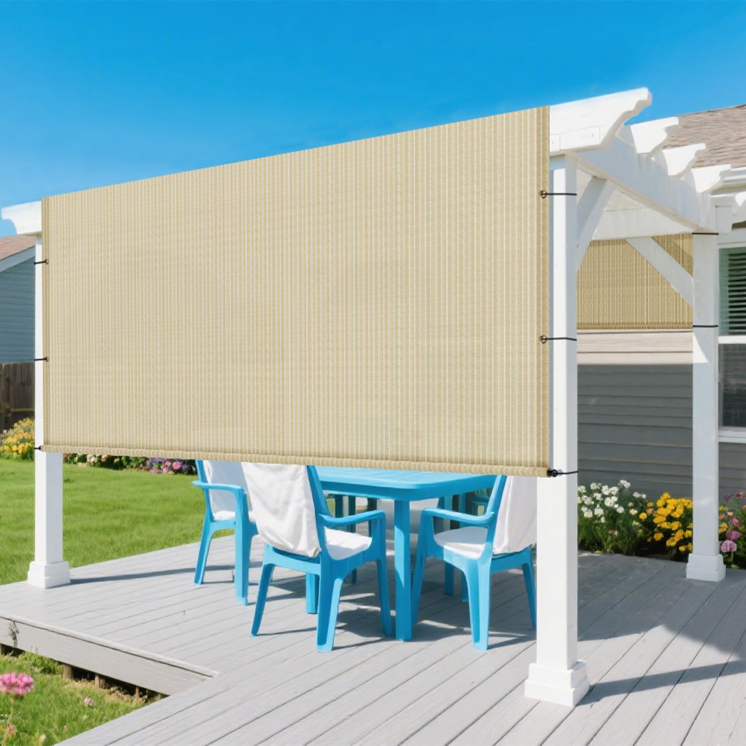 10' × 12' Pergola Shade Cover Universal Replacement Canopy Cover Outdoor Durable Fabric Sun Shade Cloth for Deck Patio Porch Backyard Gazebo with Grommets & Weighted Rods, Beige