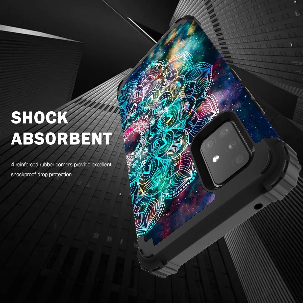 Hocase Galaxy A51 5G Case, [Not for 4G or 5G UW Version] Heavy Duty Shockproof Soft Silicone Rubber Bumper+Hard Plastic Hybrid Protective Case for Samsung Galaxy A51 5G (SM-A516U) - Mandala in Galaxy