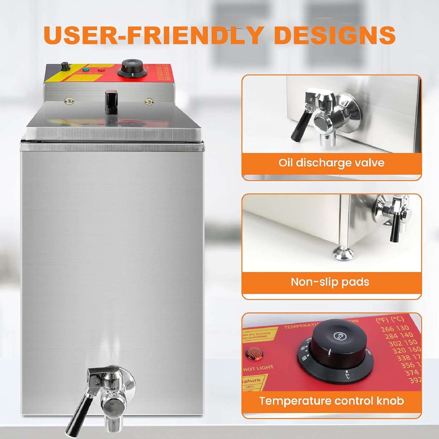 Electric Deep Fryer, w/Lids, 25L Stainless Steel Commercial Fryer, Countertop Kitchen Frying Machine w/Temperature Control, Corn Dog Fryer,220V