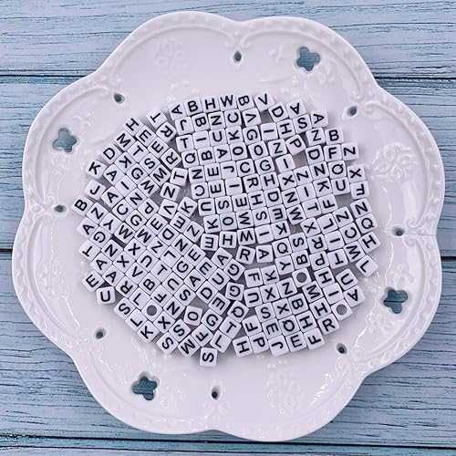Miniatura 9 de 1000 cuentas de letras acrílicas en forma de cubo, cuentas del alfabeto, cuentas de números, cuentas de agujero grande con cuerda elástica para