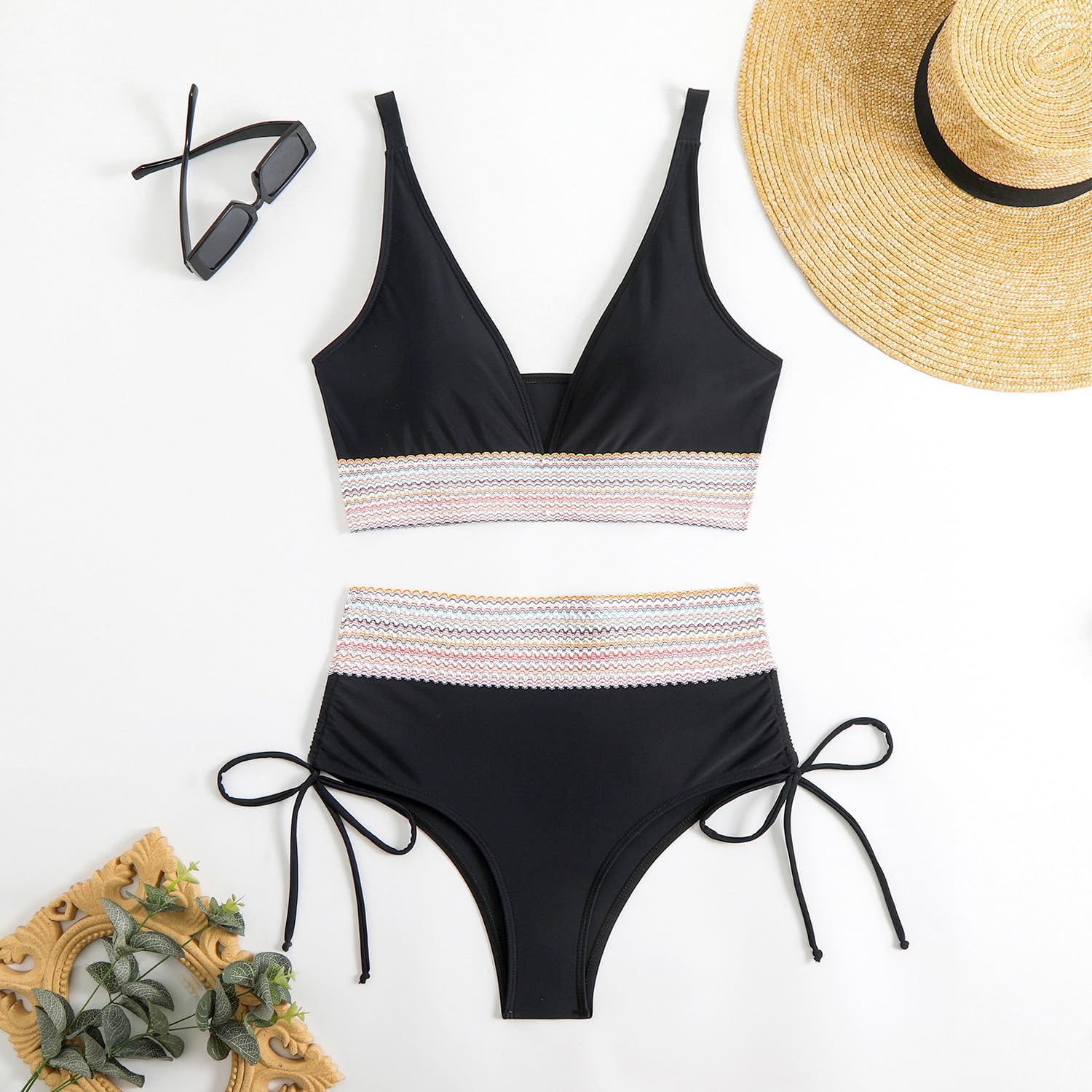 Ensembles Maillots Deux pièces pour Femmes Rembourré avec Bretelles Spaghetti Imprimées Push-up Maillot de Bain de Plage Taille Haute Triangle Bikini Set Swimwear