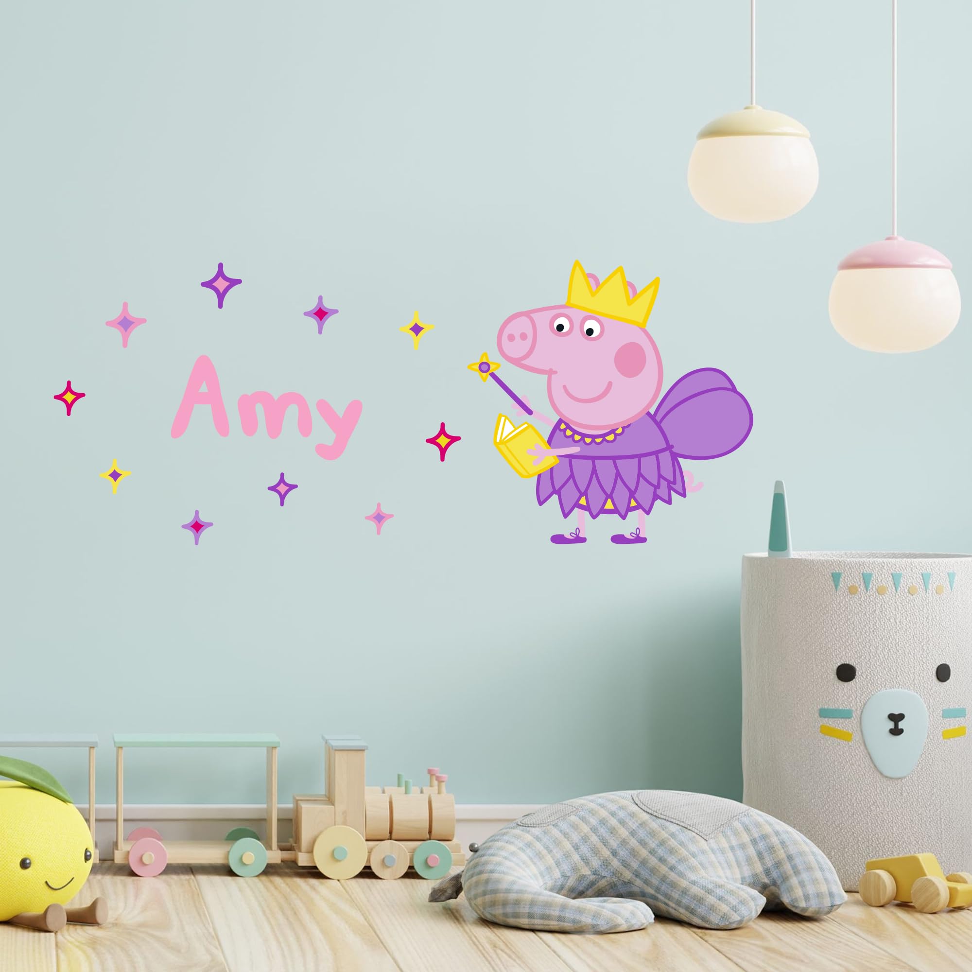 Peppa Pig Wall Sticker - Peppa Pig Fairy Sparkle Personalised Name Wall Decal Kids Art (60cm Width x 25cm Height)