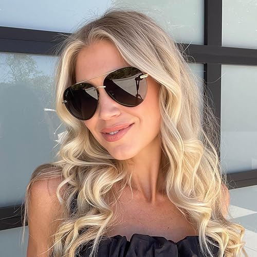 Miniatura 6 de DIFF Lenox - Lentes de sol polarizados de gran tamaño para mujer, protección UV400, marcos de acero inoxidable dorados