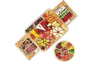 Luxury Big Bamboo Cheese Board & Knife Set - YZS Charcuterie Platter...