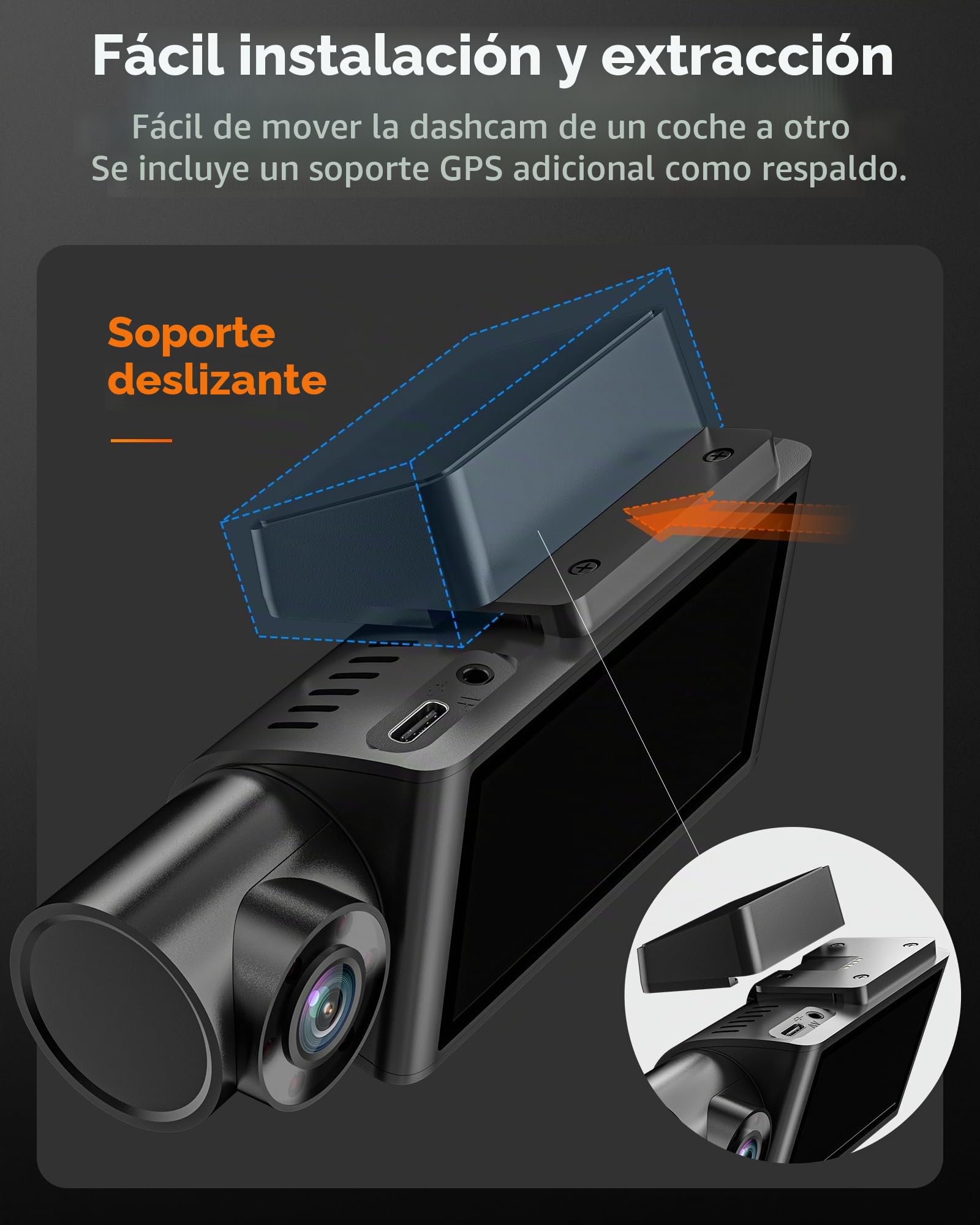 WOLFBOX i07 Dashcam, Cámara de Salpicadero para Coche de 3 Canales con WiFi GPS, 4K+1080P para Frontal e Interior, 1440P+1080P+1080P, 3" LCD Super IR Visión Nocturna, Monitor de Aparcamiento