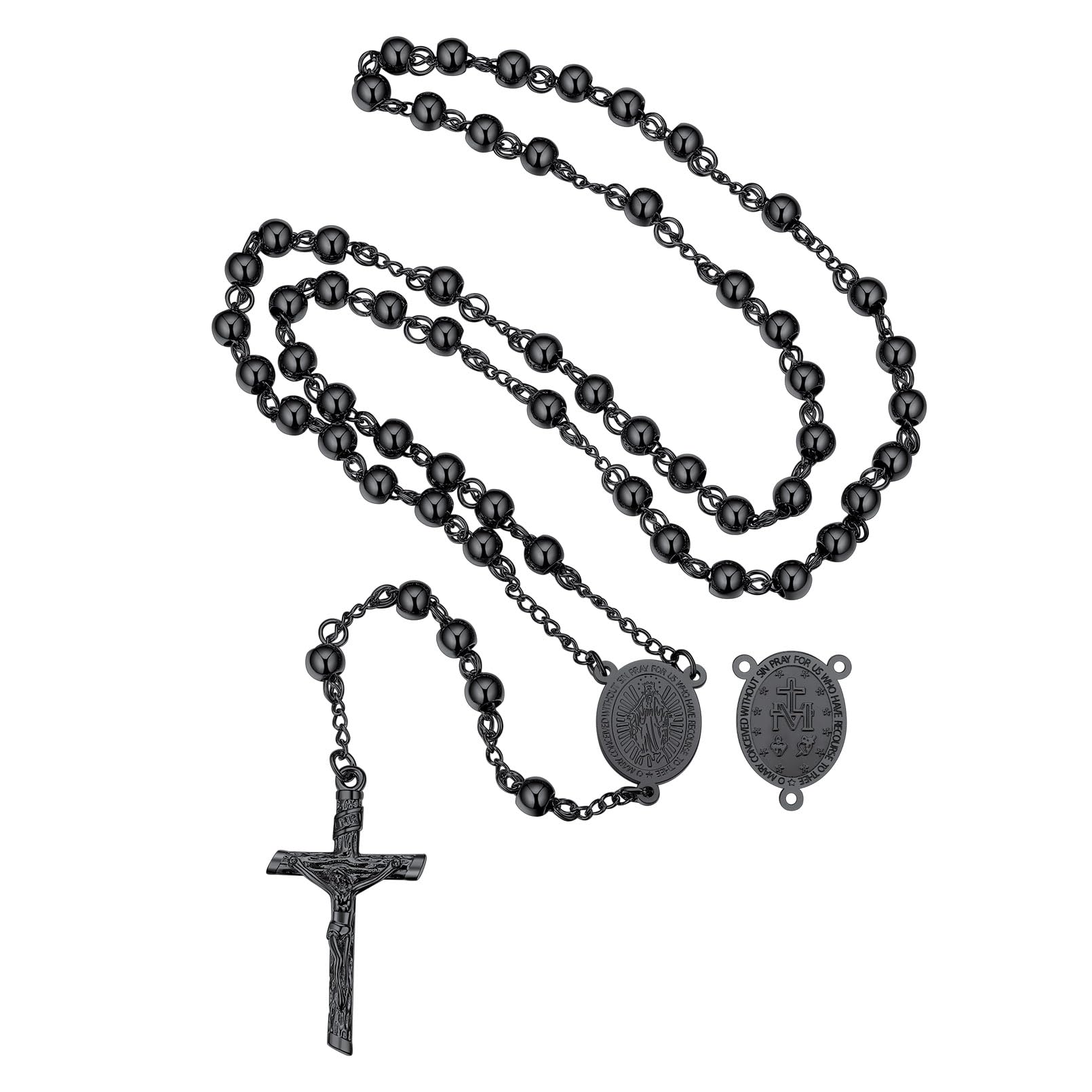 FaithHeart Rosary Beads Catholic Necklace for Men, St Michael/St Christopher/Virgin Mary Prayer Rosaries with Crucifix Cross Stainless Steel Praying Rosary Necklace