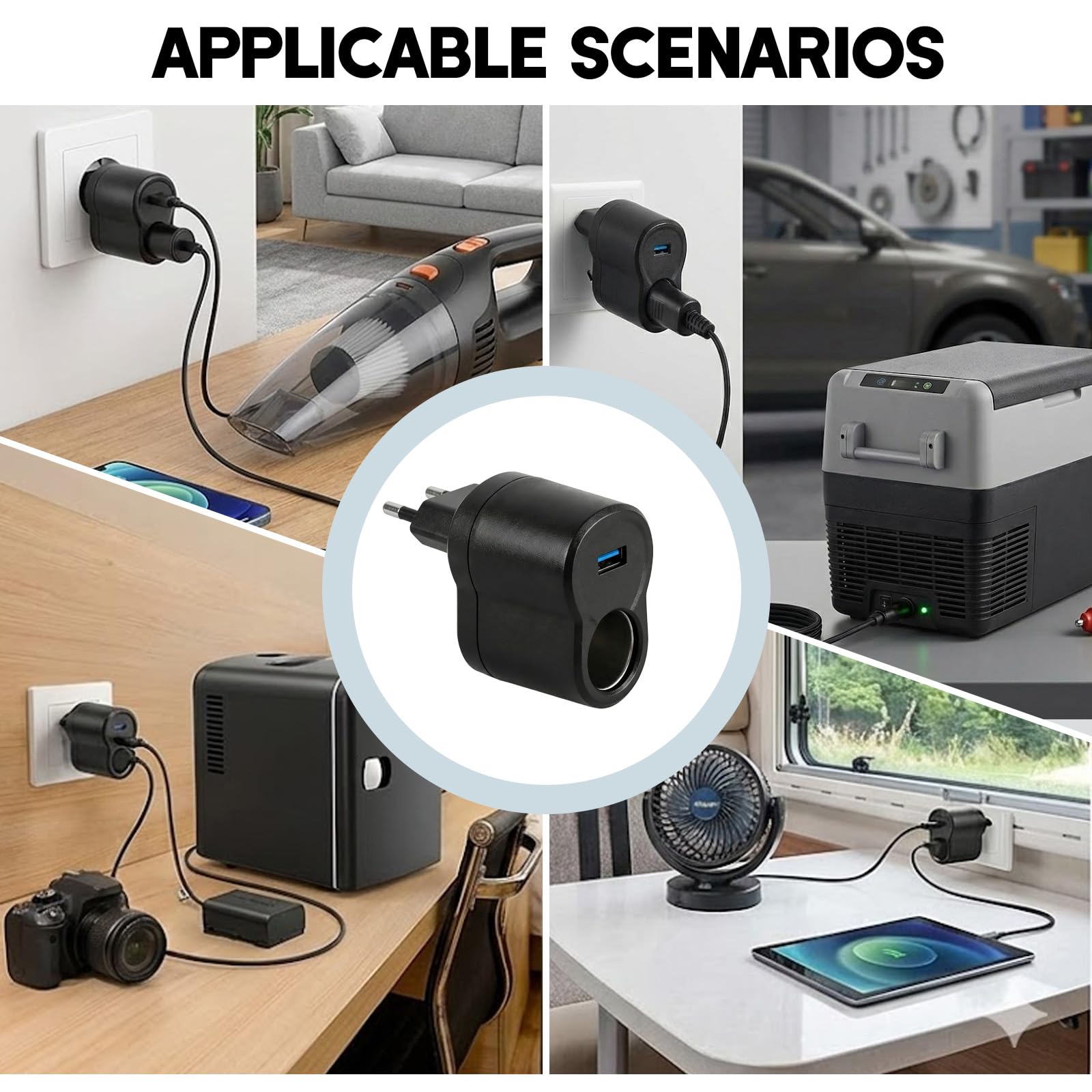 Adaptador de Corriente 220V a 12V para Mechero de Coche, Convertidor AC/DC con Toma Encendedor y USB 5V/1A, Solo para Accesorios de Bajo Consumo hasta 6W, GPS y Luces LED