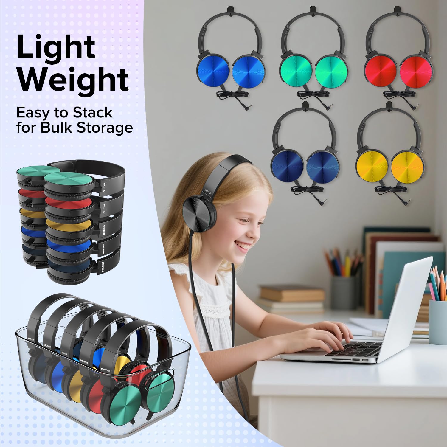 Duże słuchawki dla dzieci do szkoły, uczniów, 10 sztuk, trwałe, przewodowe słuchawki szkolne z dźwiękiem stereo HD, gniazdo 3,5 mm, do biblioteki, nauki online (HTC004 czarne)