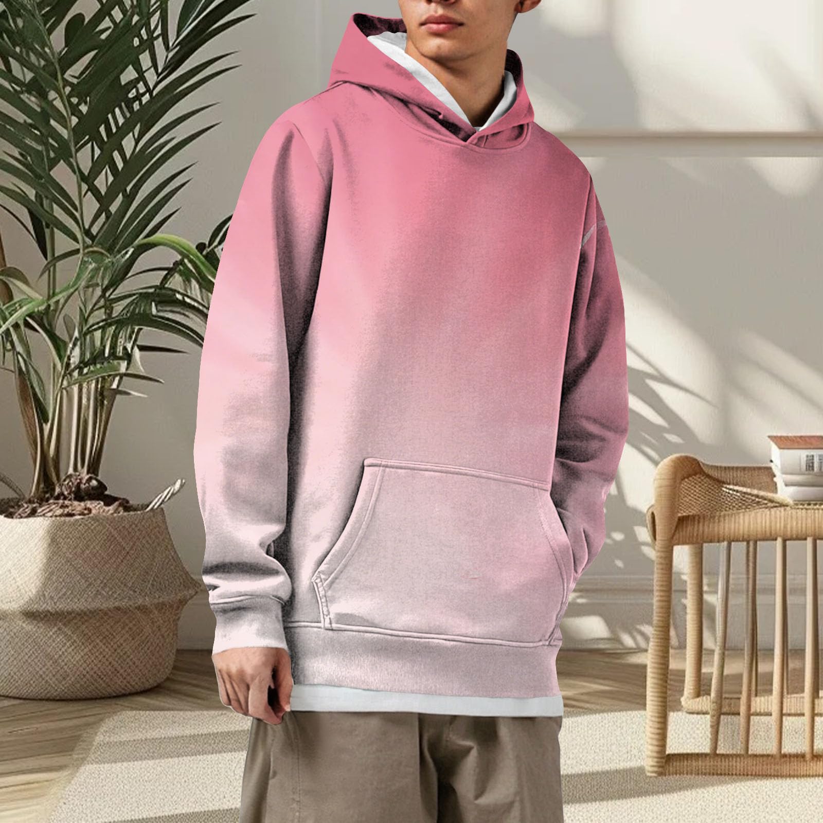 Sudaderas De Hombre Sudadera con Capucha Tela, Informal, Moderna Y Estampado Completo para Blancas (Pink, M) Mangas El Sol Disfraz Vigilante La Playa Camisa Manga Larga Jersey Corta Ropa