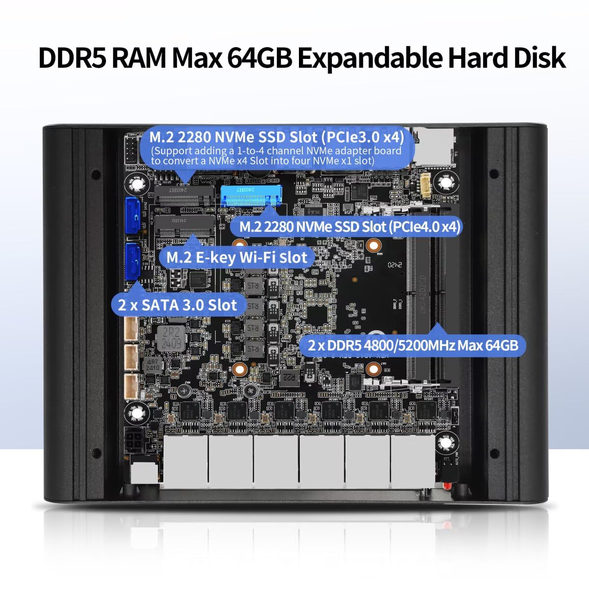 Mini PC Firewall Lüfterlos Core i3 1215U(up to 4.4GHz), DDR5 Barebone Micro Appliance Hardware Computer 6 x 2.5GbE I226-V LAN, OPNsense, USB C, TF, AES-NI