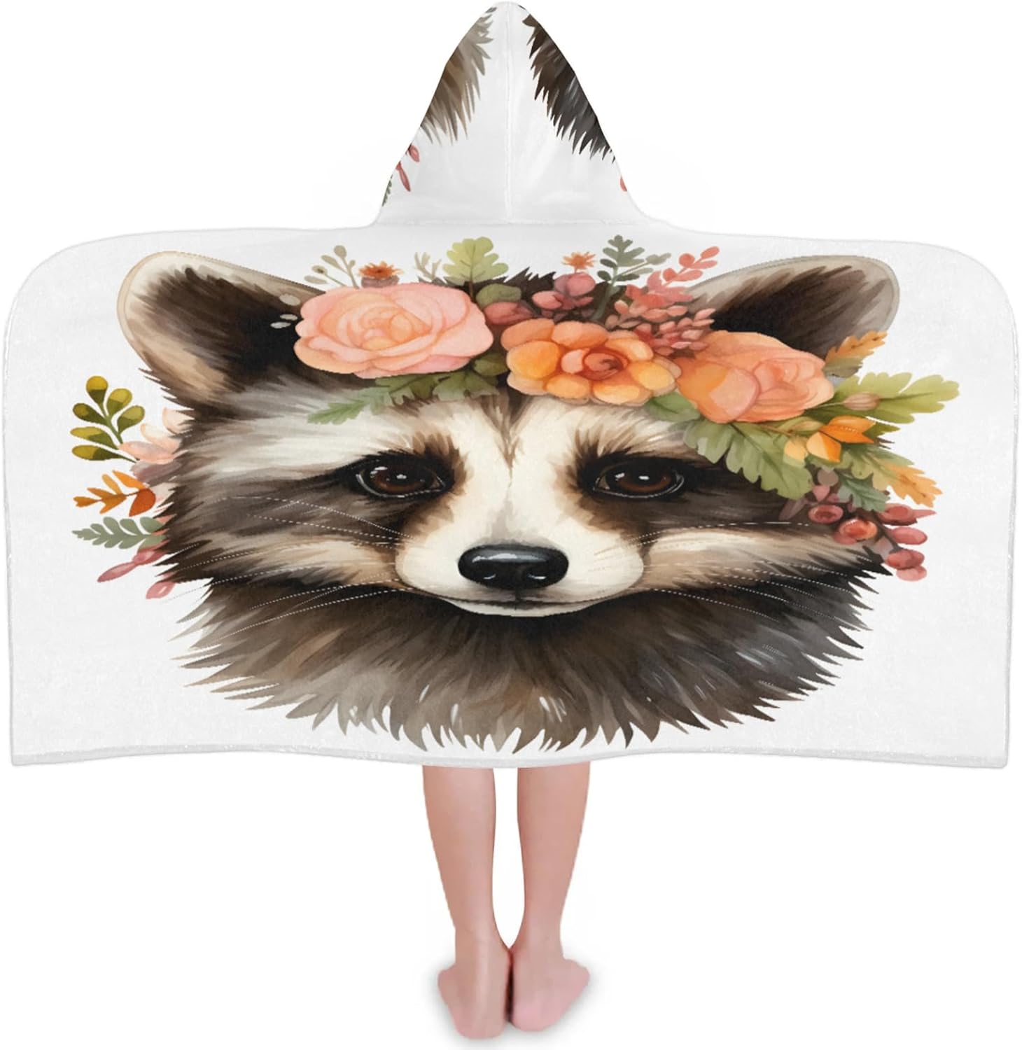 Cute Raccoon Print Hooded Towels for Kids Absorbent Soft Pool Swim Beach Bath Towel for Boys Girls, 24 in x 50 in