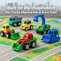 Vista 2 de Juego de 36 piezas de juguetes de autos y camiones – Mini vehículos de bolsillo, aviones de combate, construcción, autos de carreras y juguetes