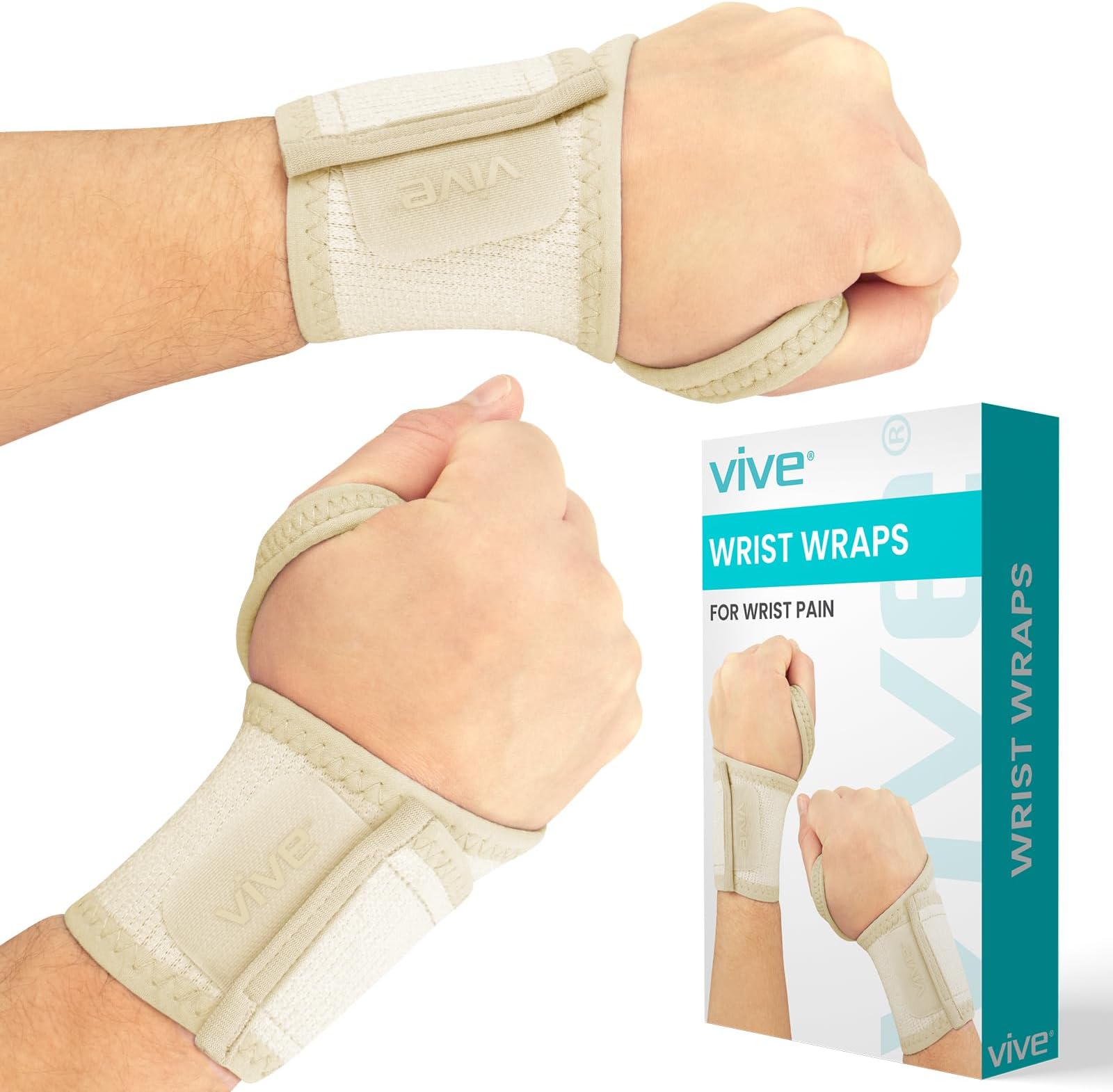 Wrist Wrap Braces (2 Pack) - Tendonitis Support for Carpal Tunnel Arthritis - Sprained Pain Protection Sleeve - Weightlifting & Calisthenics Compression Stabilizer for Women, Men - Adjustable