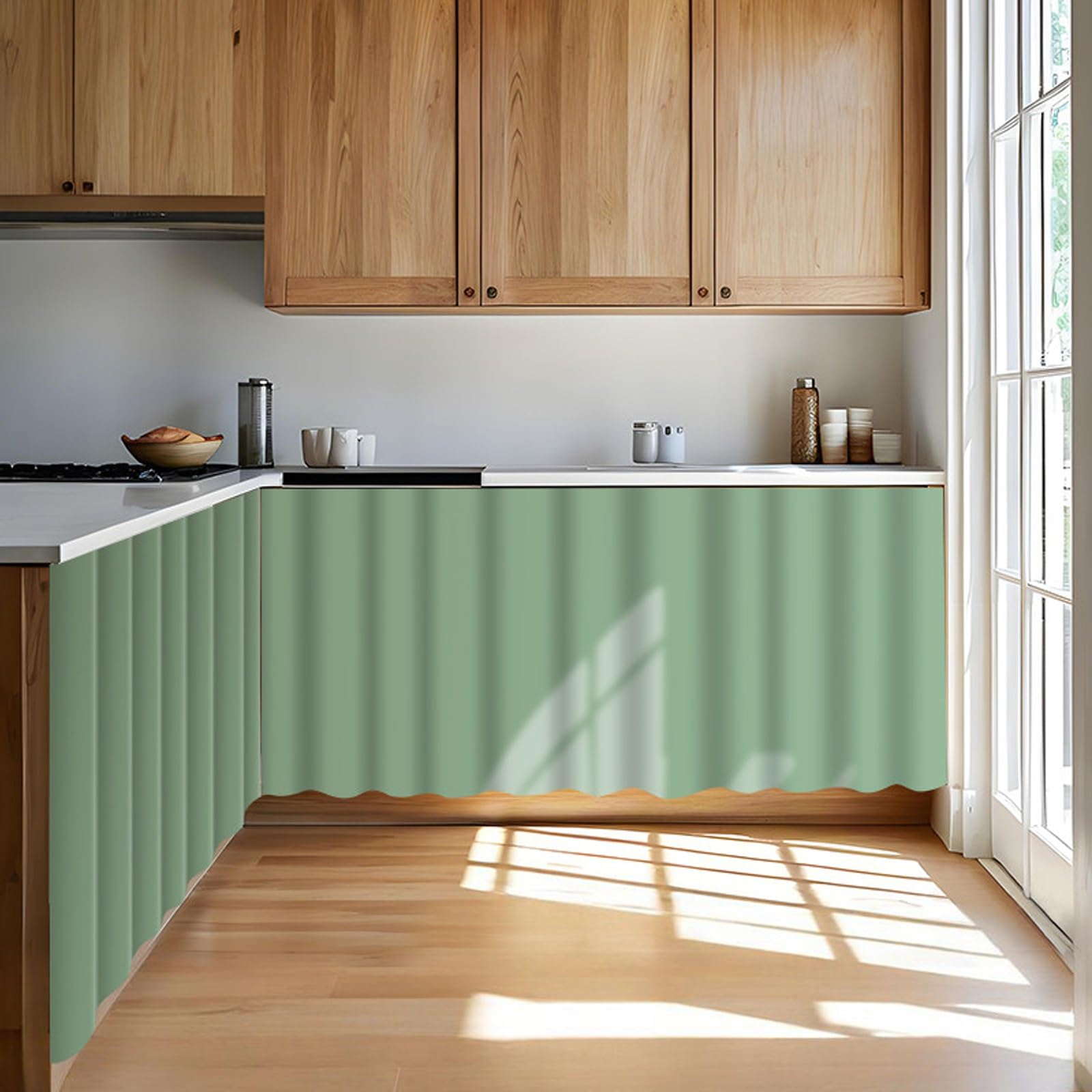 Rideau de placard pour meuble de cuisine sans percer vert