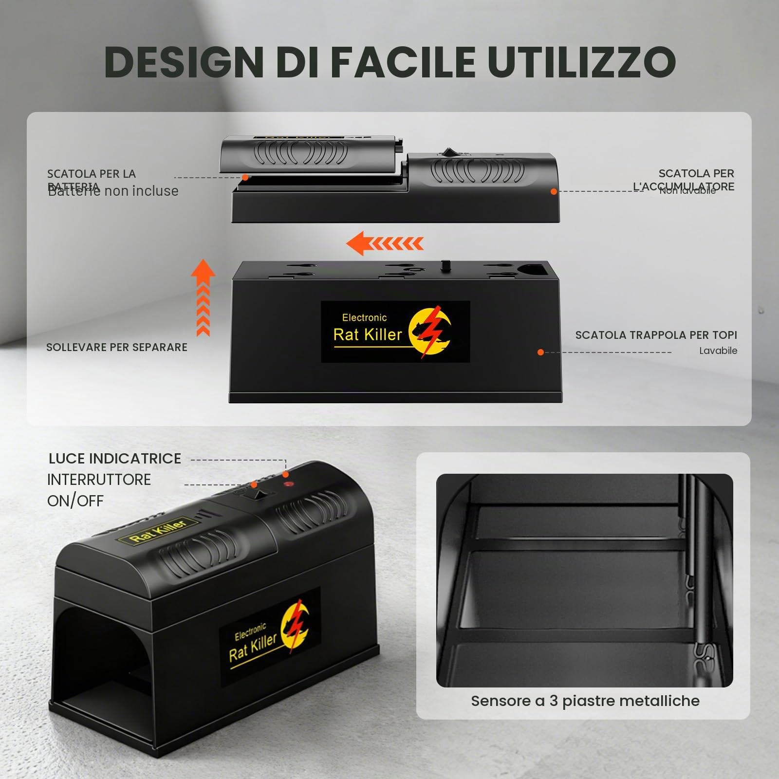 Trappola per Topi Elettrica, Versione Trappola Elettrica per topi 6000-8000 V, Alta Tensione per Uccidere i topi all'istante, Trappola Topi Elettrica Interno, per una casa senza parassiti