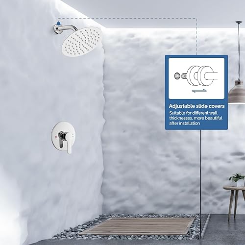 Miniatura 3 de Airuida Kit de molduras de ducha de una sola función, juego de grifo de ducha de montaje en pared, cabezal de ducha redondo de 8 pulgadas y manija,