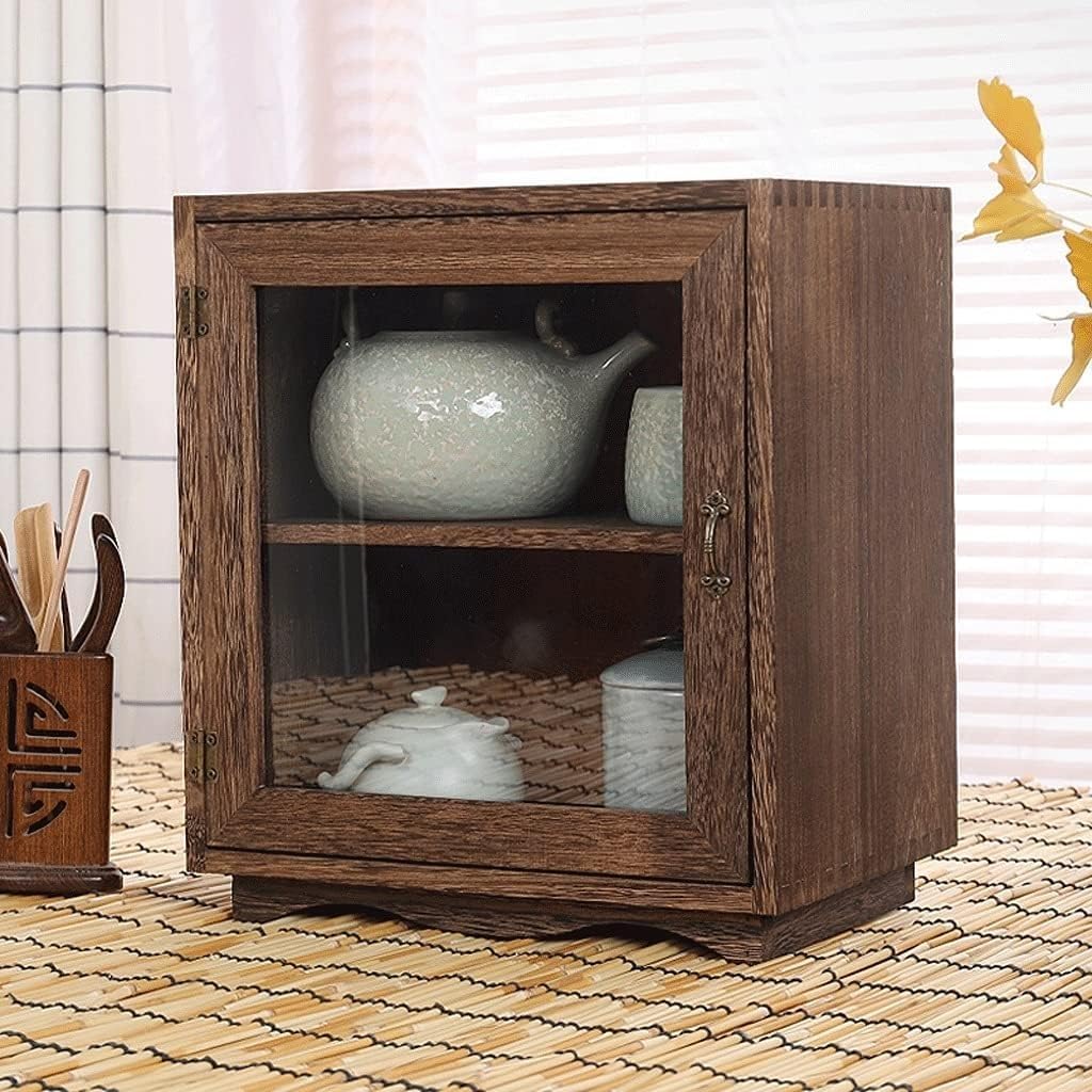 Desktop Small Cupboard,Retro Dust-Proof Skin Care Product Teacup Storage Cabinet Style Dining Food Suitable